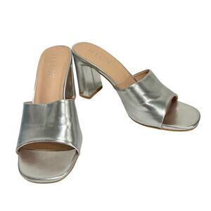 Silver metallic slides high heel sandals US size 7.5M resort beach party shoes